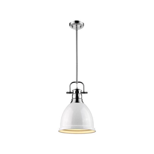 Golden Lighting 3604-S CH-WH Duncan 9 Inch Pendant with Rod In Chrome with White Shade
